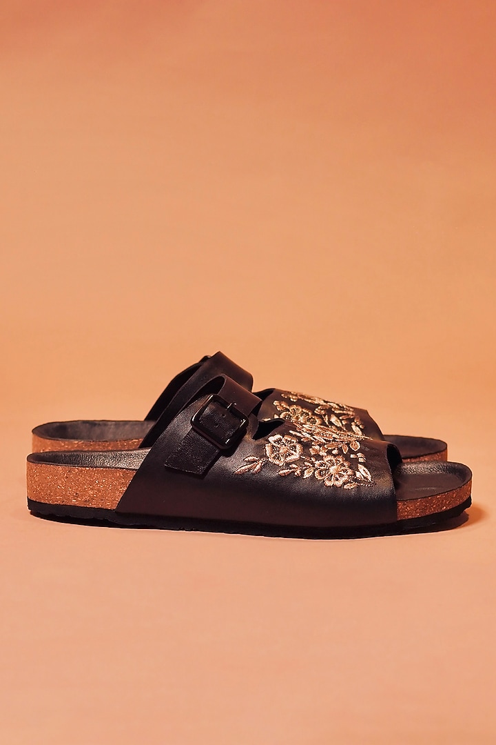 Black Leather Slippers by Dmodot at Pernia's Pop Up Shop