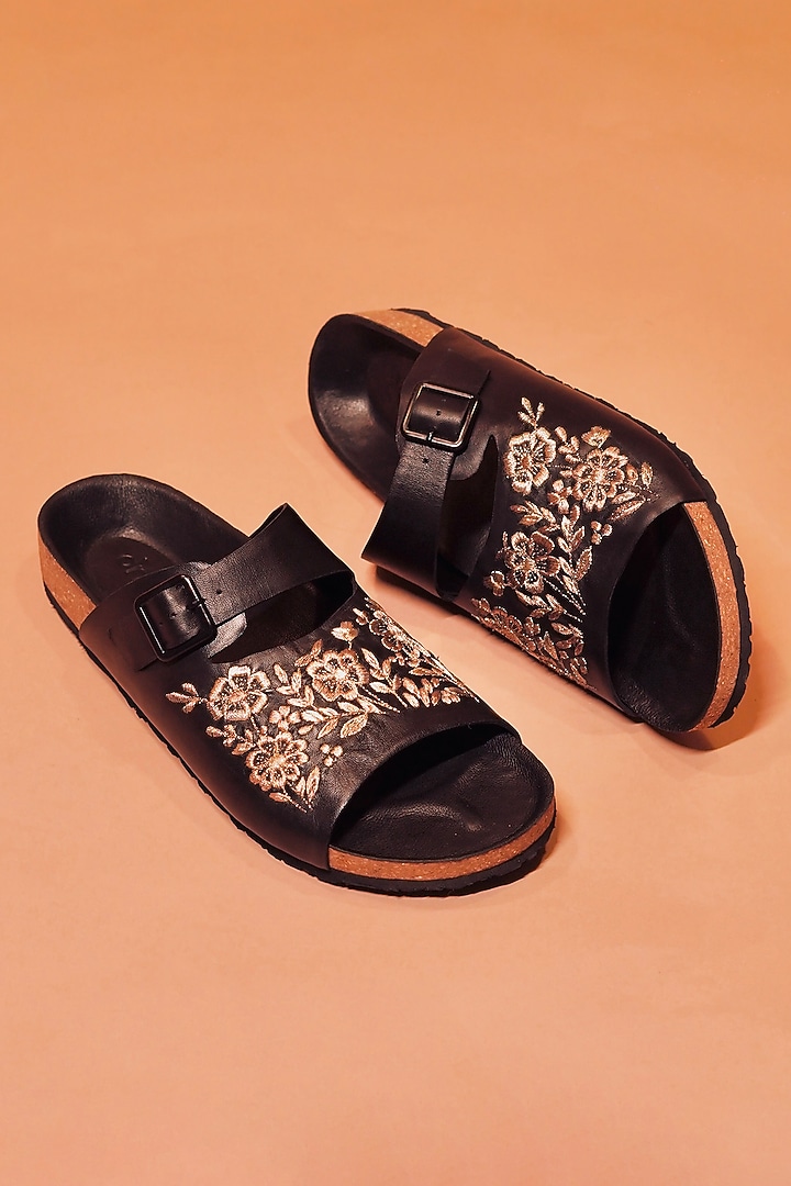 Black Leather Slippers by Dmodot at Pernia's Pop Up Shop