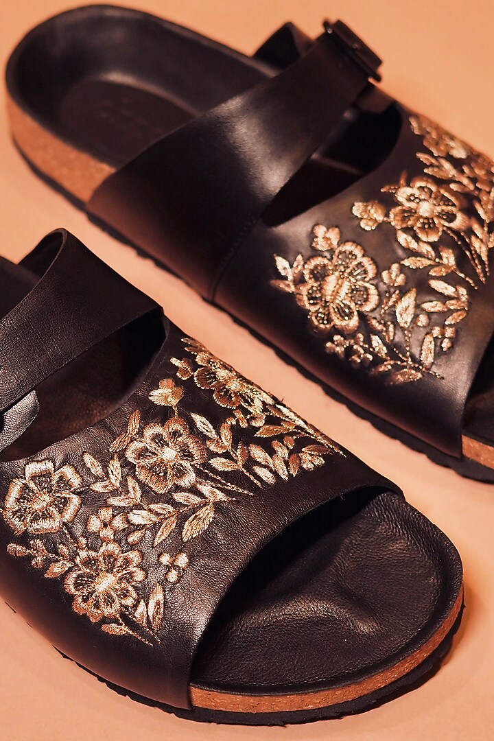 Black Leather Slippers by Dmodot at Pernia's Pop Up Shop