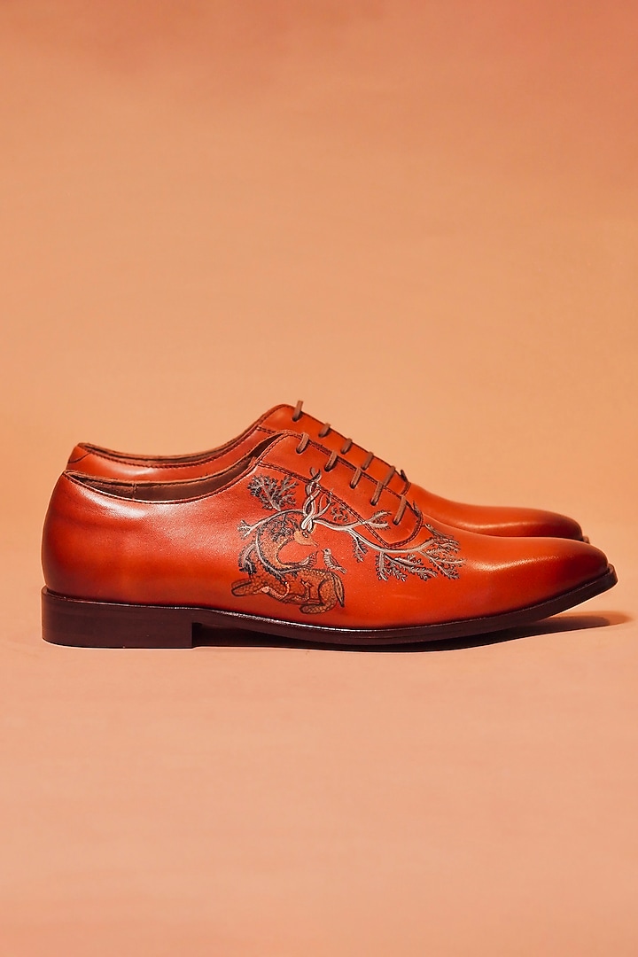 Brown Leather Hand Painted Oxford Shoes by Dmodot at Pernia's Pop Up Shop