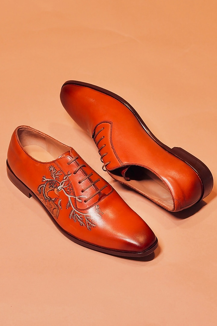Brown Leather Hand Painted Oxford Shoes by Dmodot at Pernia's Pop Up Shop