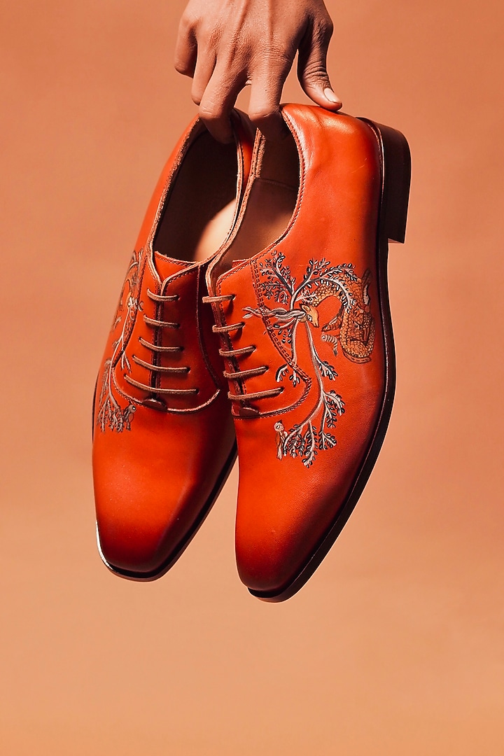 Brown Leather Hand Painted Oxford Shoes by Dmodot at Pernia's Pop Up Shop