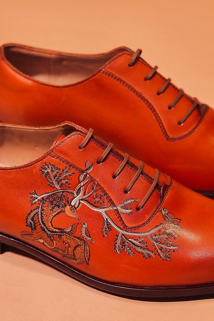 Brown Leather Hand Painted Oxford Shoes by Dmodot at Pernia's Pop Up Shop