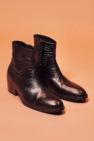 Black Leather Printed Boots by Dmodot