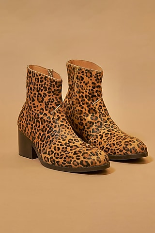 Yellow Leather Leopard Print Boots by Dmodot