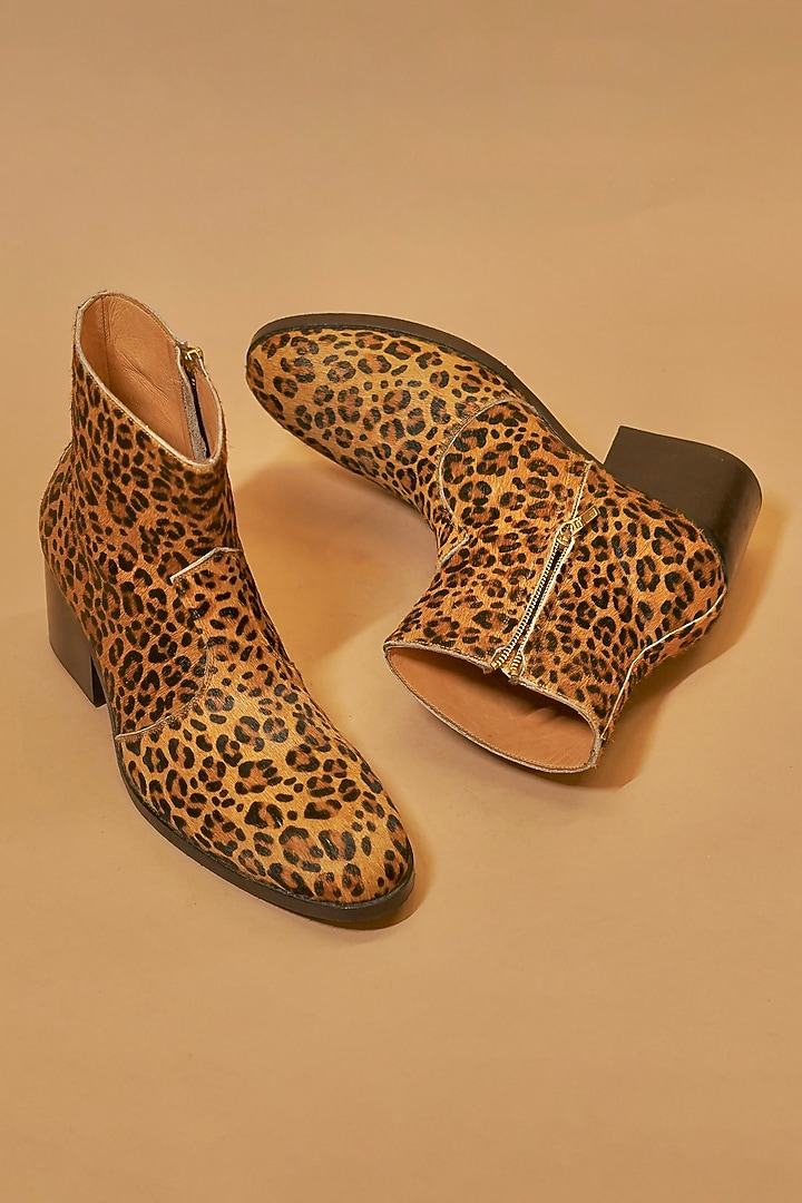 Yellow Leather Leopard Print Boots by Dmodot at Pernia's Pop Up Shop