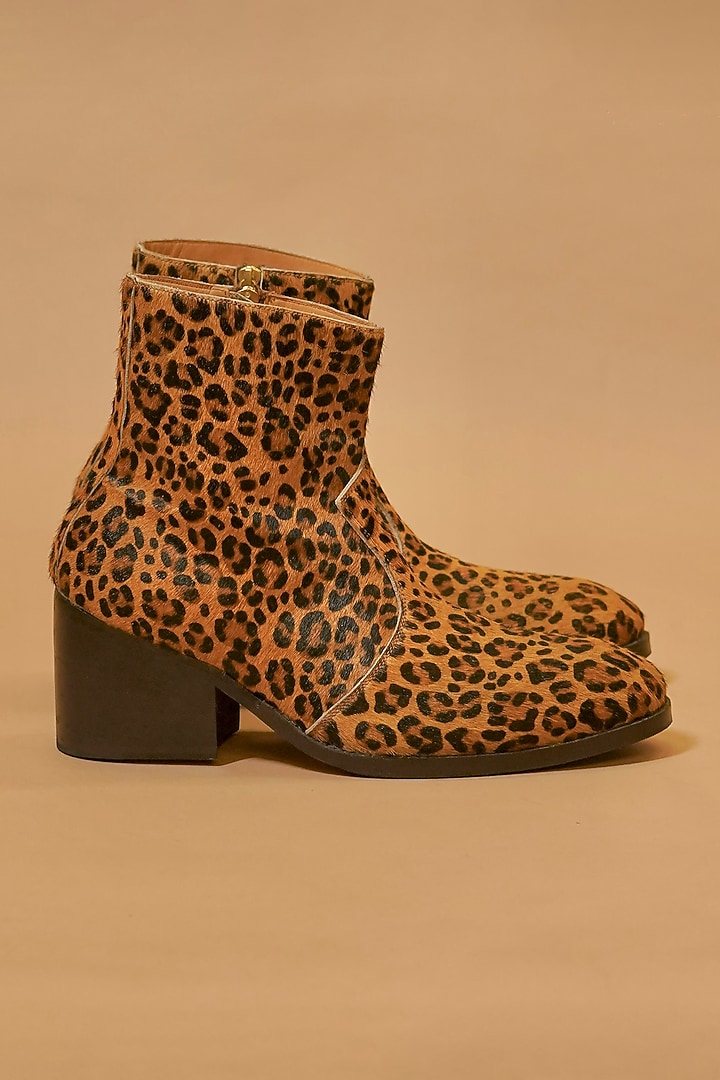 Yellow Leather Leopard Print Boots by Dmodot at Pernia's Pop Up Shop