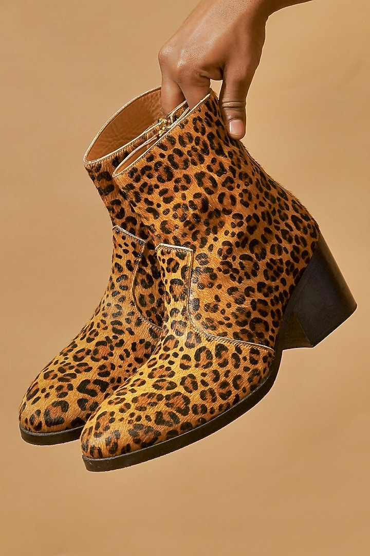 Yellow Leather Leopard Print Boots by Dmodot at Pernia's Pop Up Shop