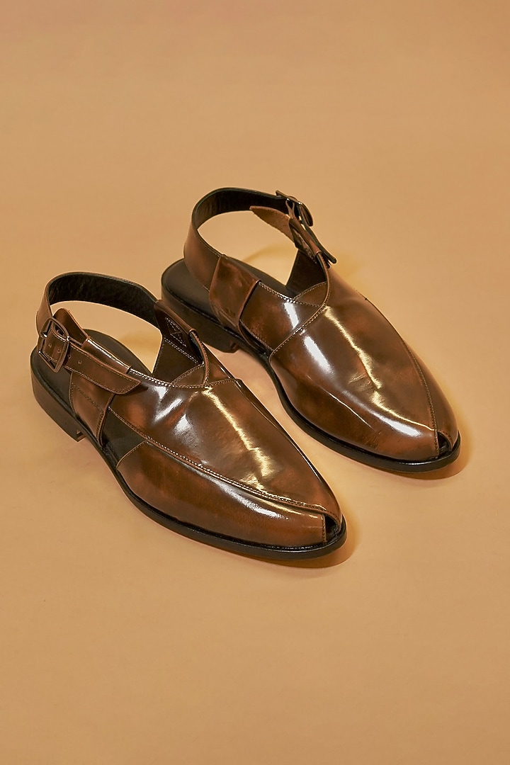 Dark Brown Leather Peshawari by Dmodot at Pernia's Pop Up Shop
