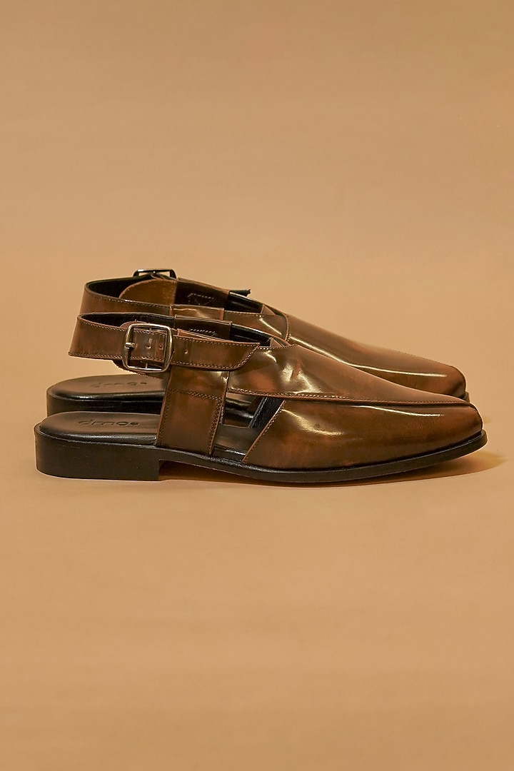 Dark Brown Leather Peshawari by Dmodot at Pernia's Pop Up Shop