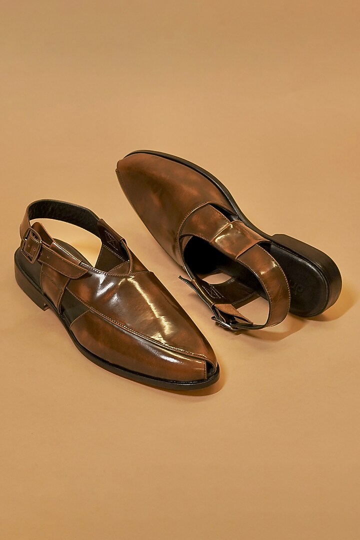Dark Brown Leather Peshawari by Dmodot at Pernia's Pop Up Shop