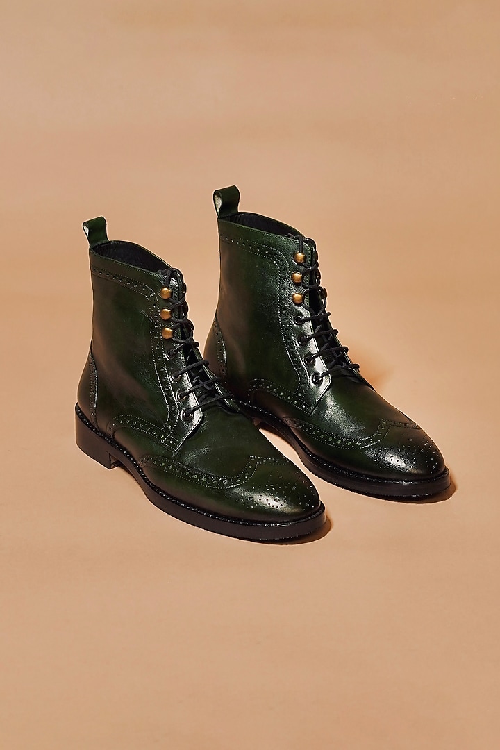 Dark Green Leather Boots by Dmodot at Pernia's Pop Up Shop