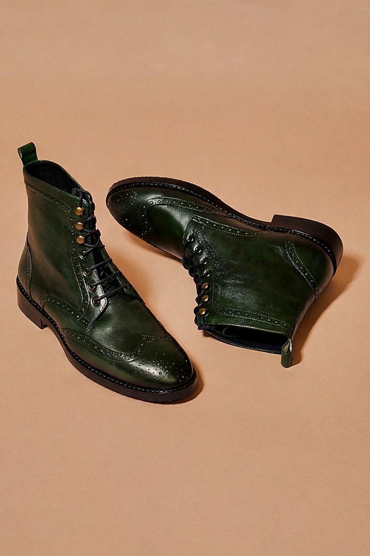 Dark Green Leather Boots by Dmodot at Pernia's Pop Up Shop
