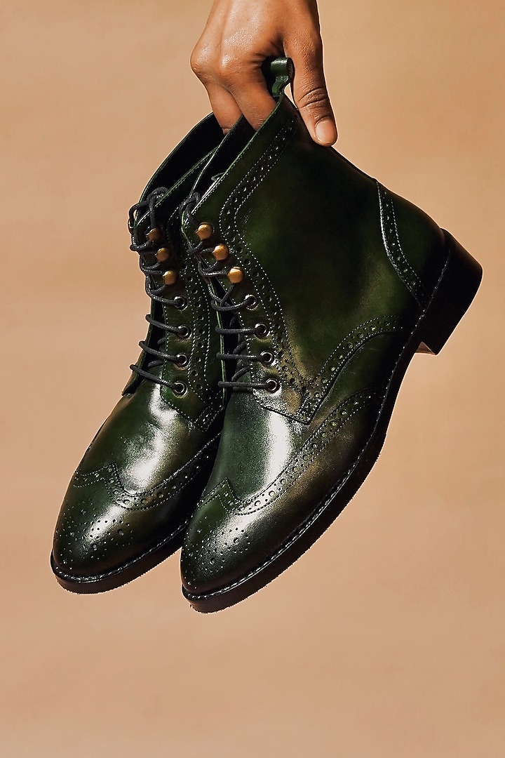 Dark Green Leather Boots by Dmodot at Pernia's Pop Up Shop