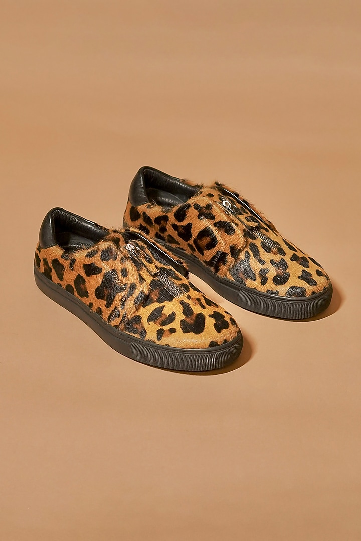 Yellow & Black Leather Printed Sneakers by Dmodot at Pernia's Pop Up Shop