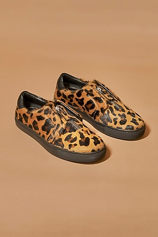 Yellow & Black Leather Printed Sneakers by Dmodot