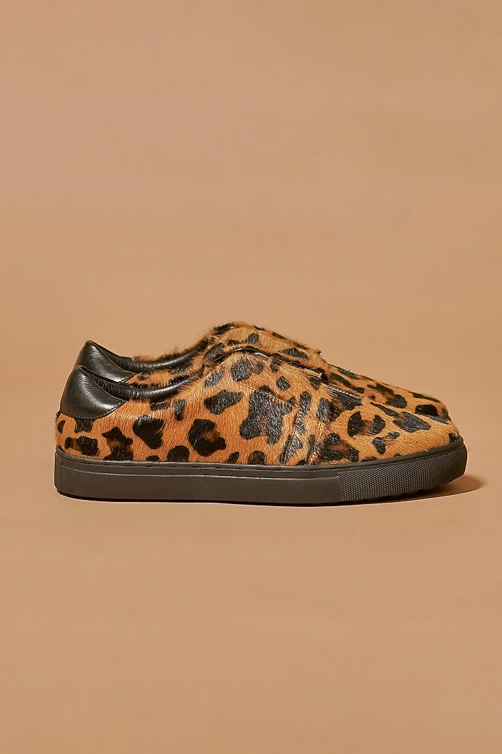 Yellow & Black Leather Printed Sneakers by Dmodot at Pernia's Pop Up Shop