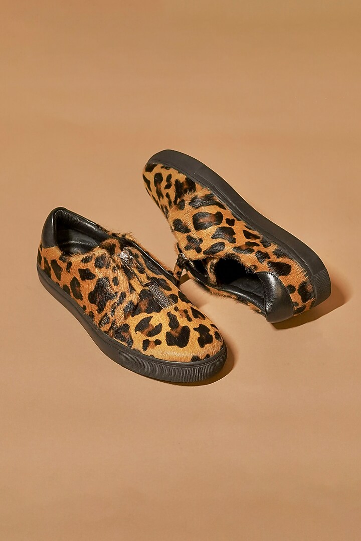 Yellow & Black Leather Printed Sneakers by Dmodot at Pernia's Pop Up Shop