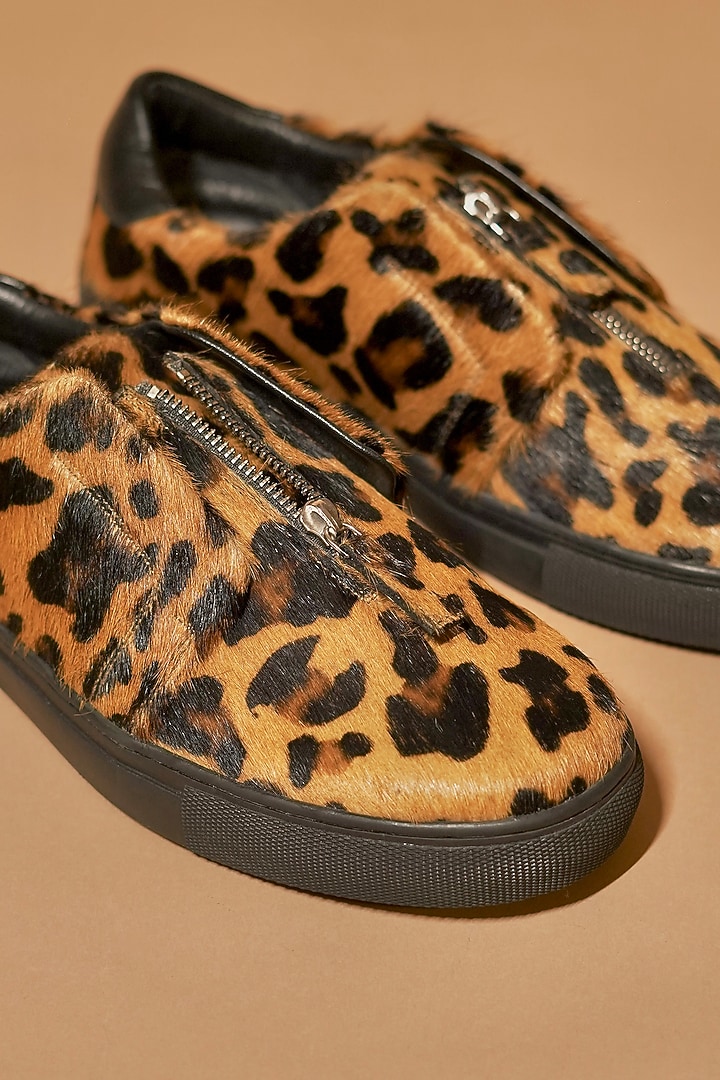 Yellow & Black Leather Printed Sneakers by Dmodot at Pernia's Pop Up Shop