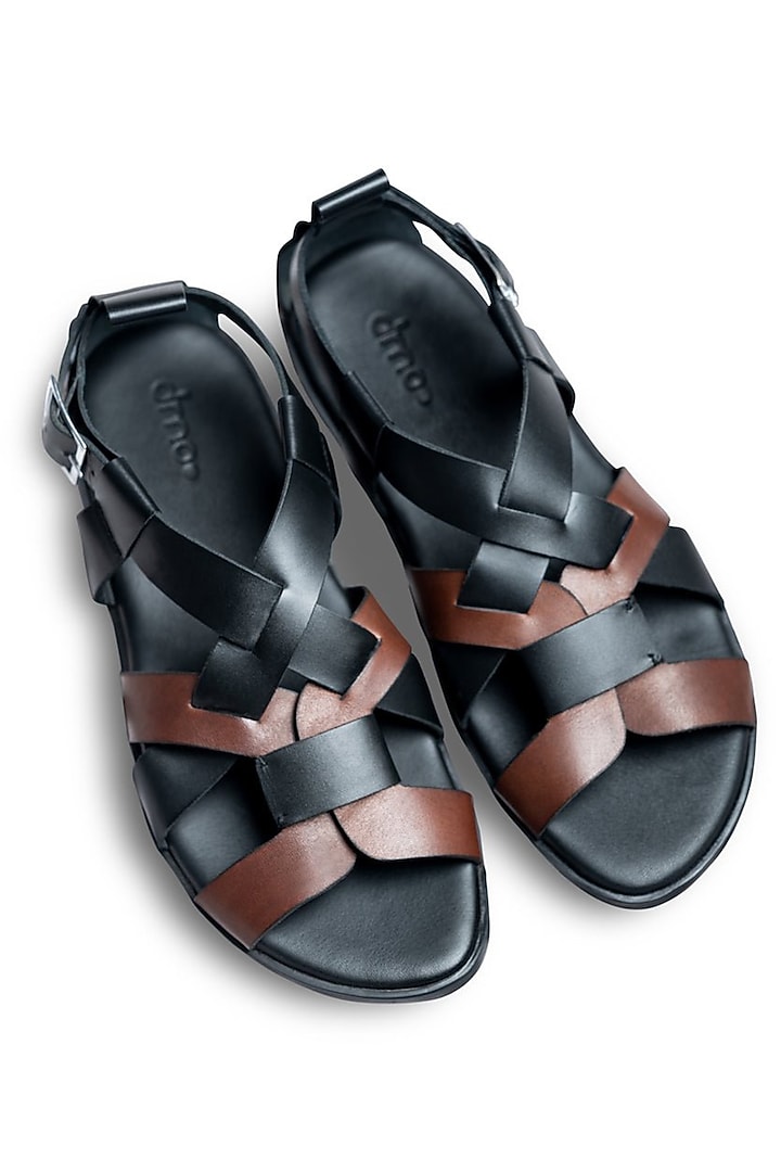 Black-Brown Grain Leather Sandals by Dmodot at Pernia's Pop Up Shop