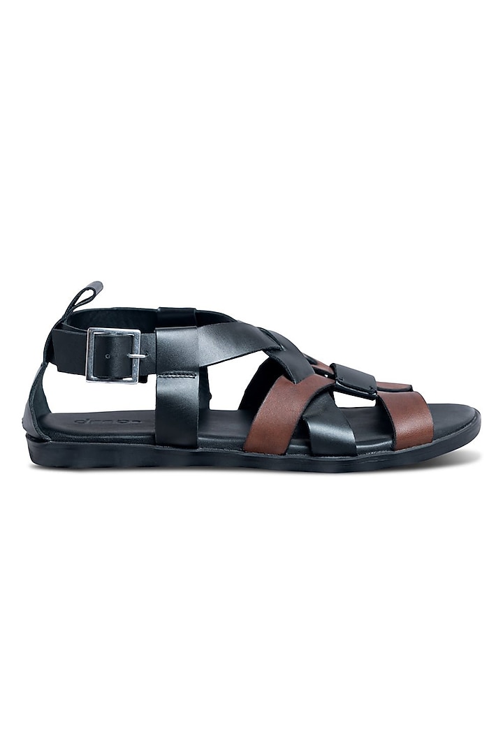 Black-Brown Grain Leather Sandals by Dmodot at Pernia's Pop Up Shop