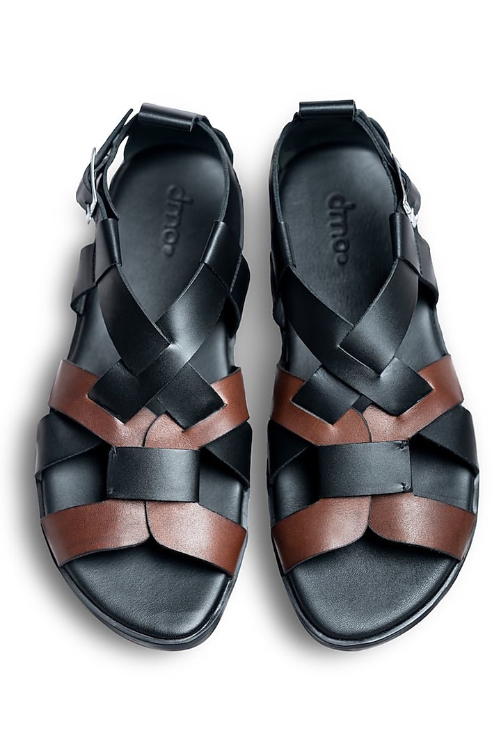 Black-Brown Grain Leather Sandals by Dmodot at Pernia's Pop Up Shop