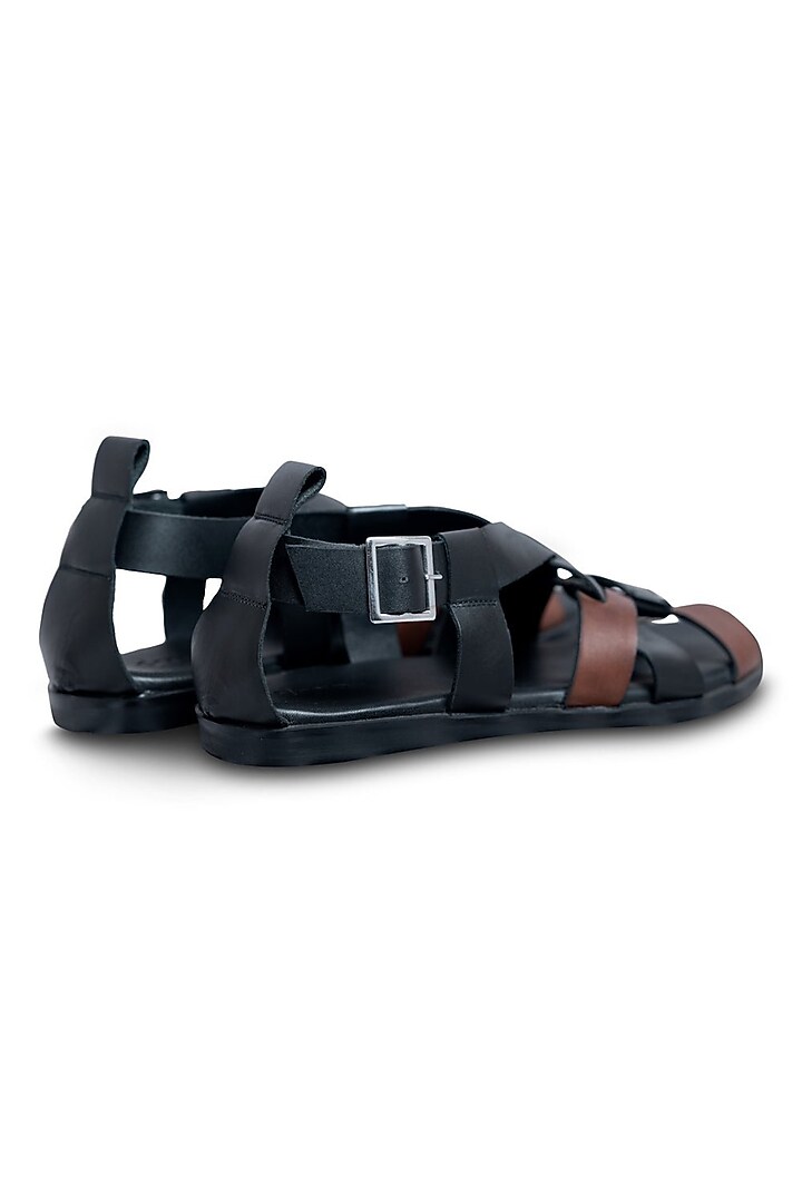 Black-Brown Grain Leather Sandals by Dmodot at Pernia's Pop Up Shop