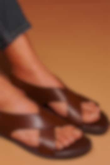 Brown Grain Leather Sandals by Dmodot at Pernia's Pop Up Shop