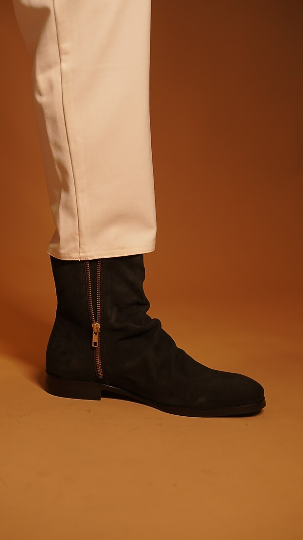 Black Leather & Suede Wrinkled Boots by Dmodot at Pernia's Pop Up Shop