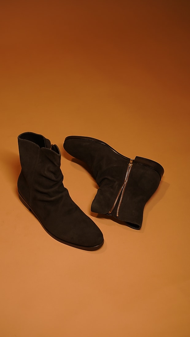 Black Leather & Suede Wrinkled Boots by Dmodot at Pernia's Pop Up Shop
