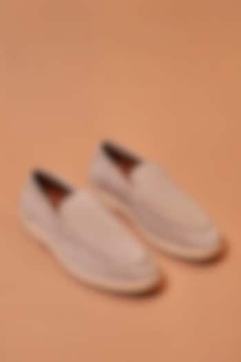 Beige Leather Loafers by Dmodot at Pernia's Pop Up Shop