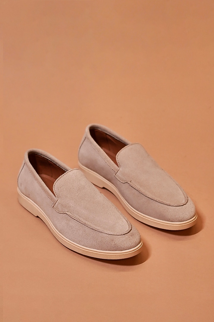 Beige Leather Loafers by Dmodot at Pernia's Pop Up Shop