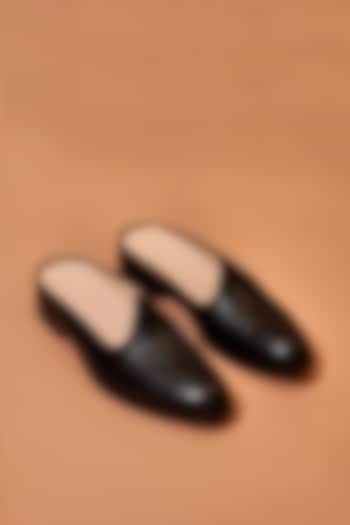 Black Leather Woven Handcrafted Mules by Dmodot at Pernia's Pop Up Shop