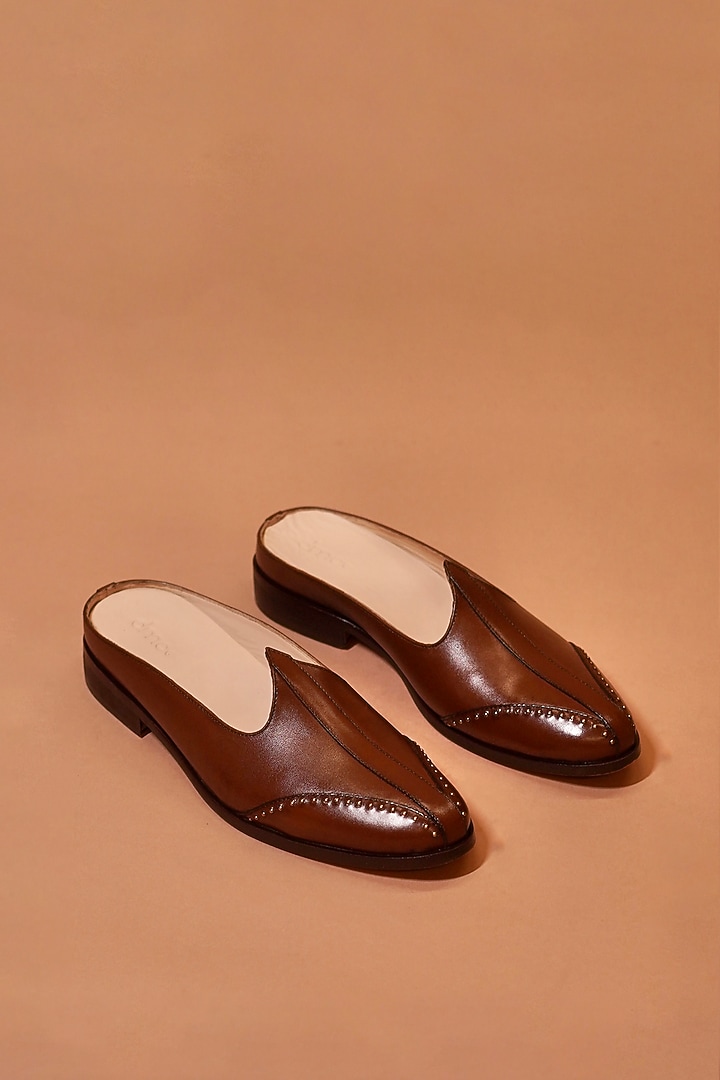 Brown Leather Handcrafted Mules by Dmodot at Pernia's Pop Up Shop