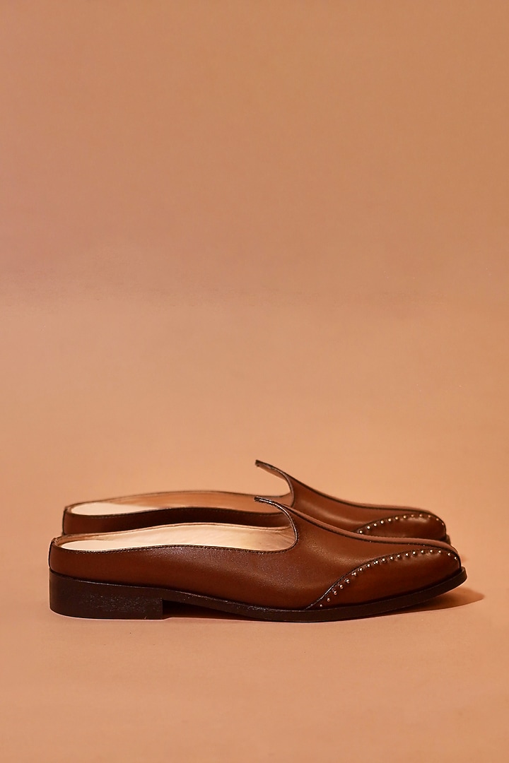 Brown Leather Handcrafted Mules by Dmodot at Pernia's Pop Up Shop