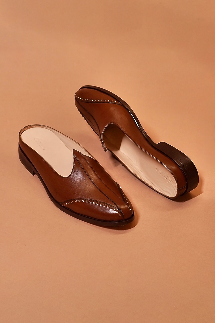 Brown Leather Handcrafted Mules by Dmodot at Pernia's Pop Up Shop
