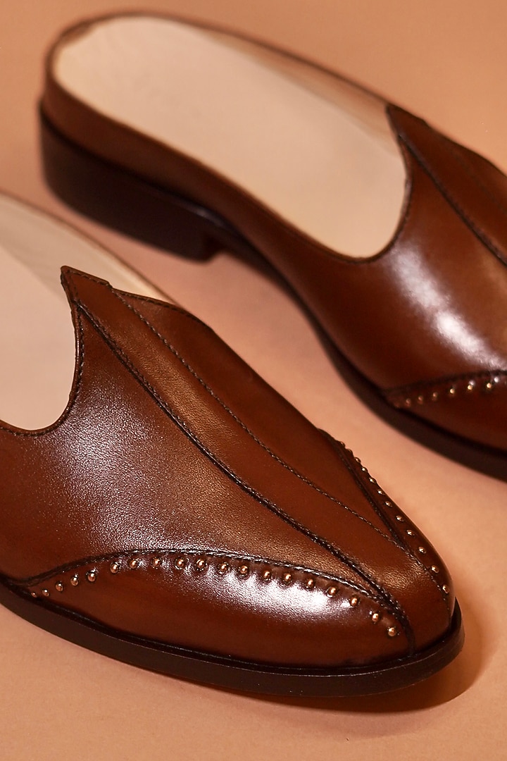 Brown Leather Handcrafted Mules by Dmodot at Pernia's Pop Up Shop