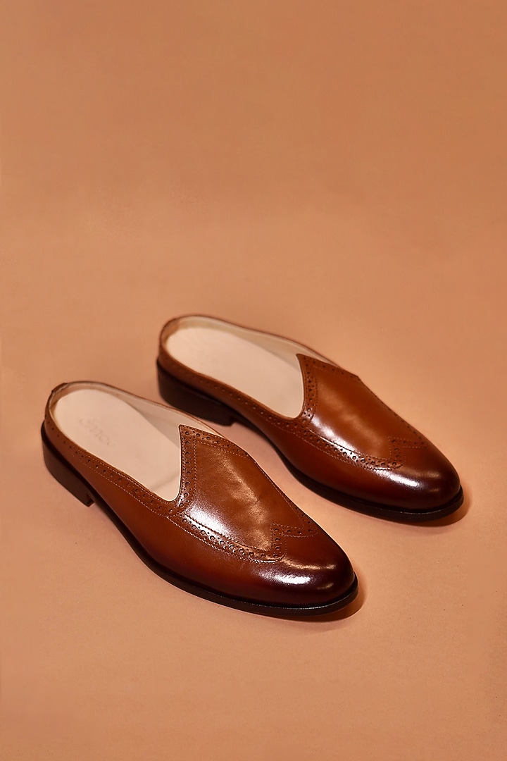 Brown Leather Handcrafted Mules by Dmodot at Pernia's Pop Up Shop