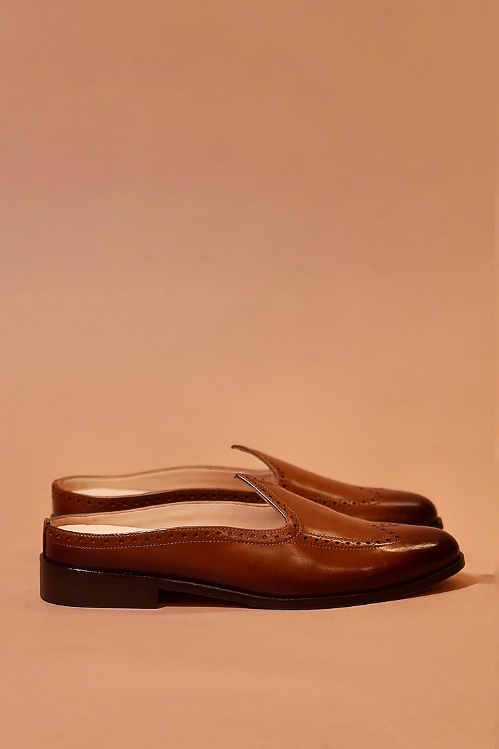 Brown Leather Handcrafted Mules by Dmodot at Pernia's Pop Up Shop