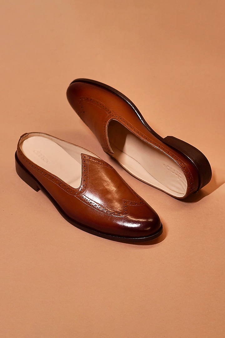 Brown Leather Handcrafted Mules by Dmodot at Pernia's Pop Up Shop