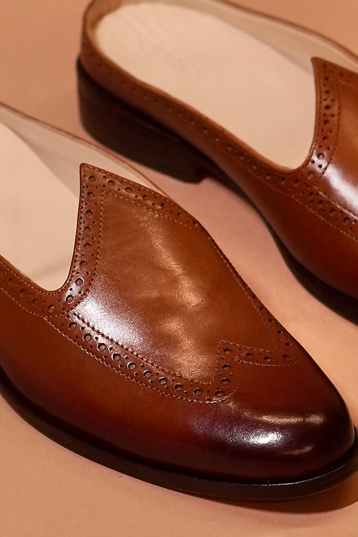 Brown Leather Handcrafted Mules by Dmodot at Pernia's Pop Up Shop
