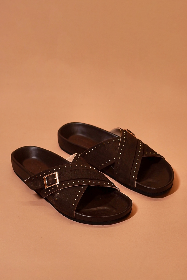 Brown Leather Textured Flats by Dmodot at Pernia's Pop Up Shop