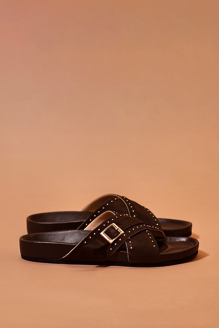 Brown Leather Textured Flats by Dmodot at Pernia's Pop Up Shop