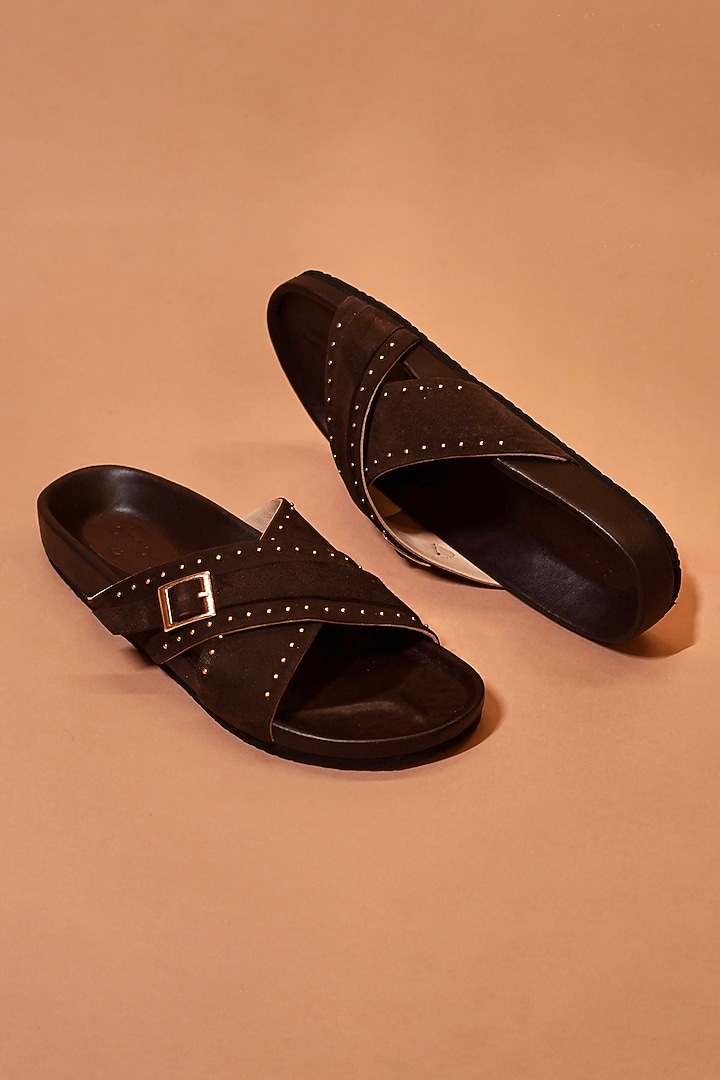 Brown Leather Textured Flats by Dmodot at Pernia's Pop Up Shop