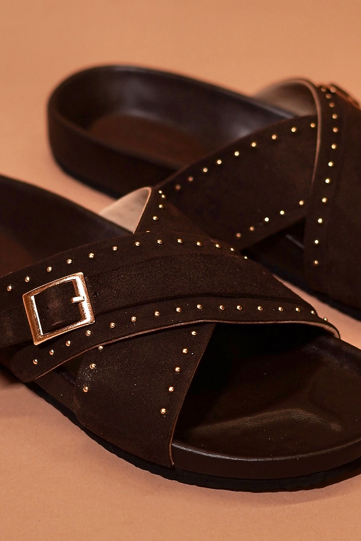 Brown Leather Textured Flats by Dmodot at Pernia's Pop Up Shop