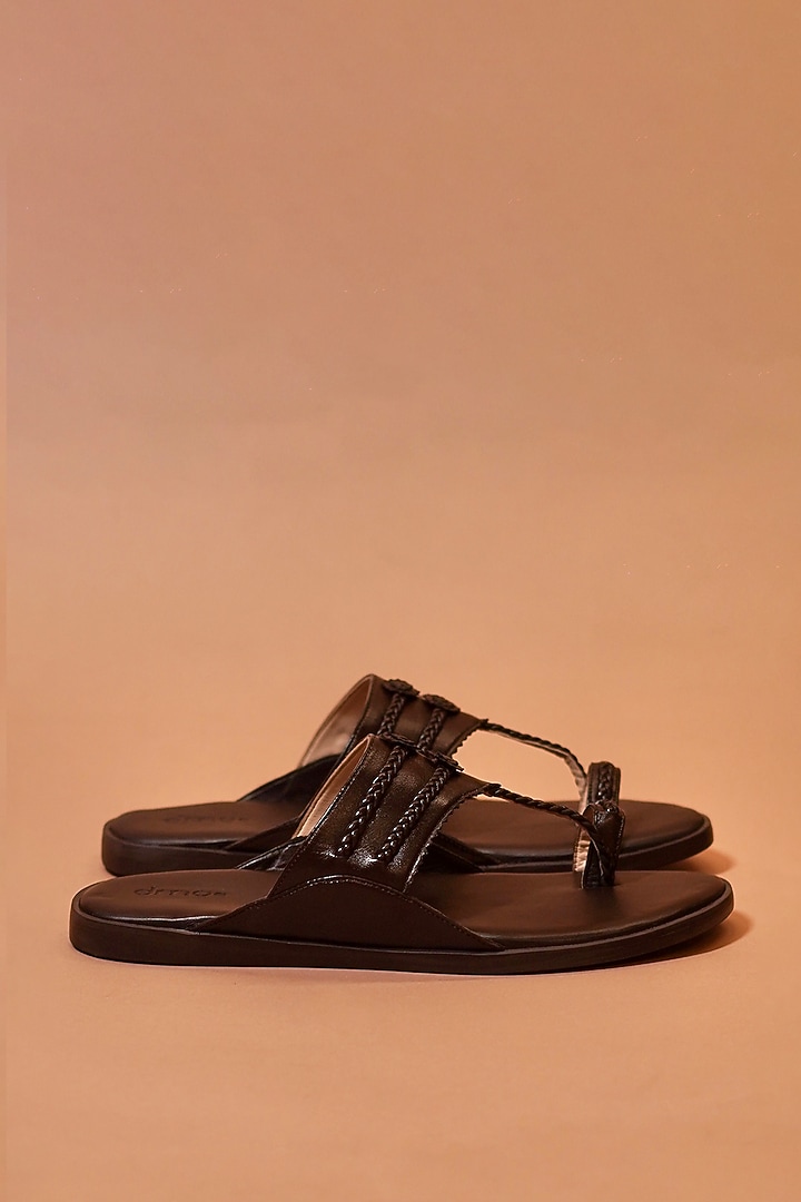 Brown Leather Braided Kolhapuri Flats by Dmodot at Pernia's Pop Up Shop