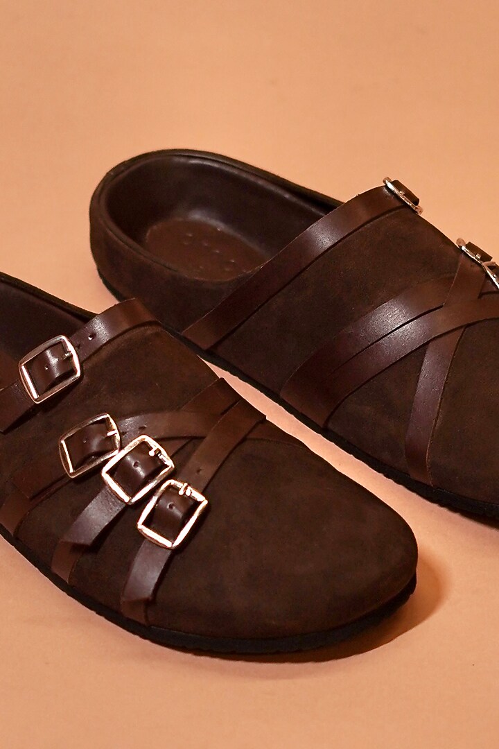 Brown Leather Kolhapuri Flats by Dmodot at Pernia's Pop Up Shop
