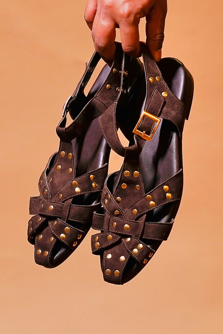 Dark Brown Leather Sandals by Dmodot at Pernia's Pop Up Shop