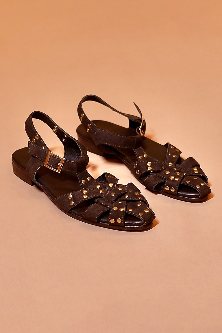 Dark Brown Leather Sandals by Dmodot at Pernia's Pop Up Shop