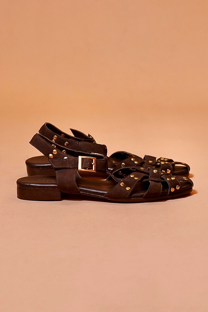Dark Brown Leather Sandals by Dmodot at Pernia's Pop Up Shop